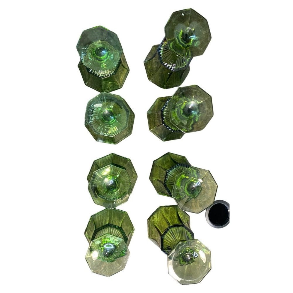 VINTAGE SET OF 4 INDEPENDENT PANEL GREEN WINE GLASSES AND 4 CHAMPAGNE GLASSES - Picture 4 of 4